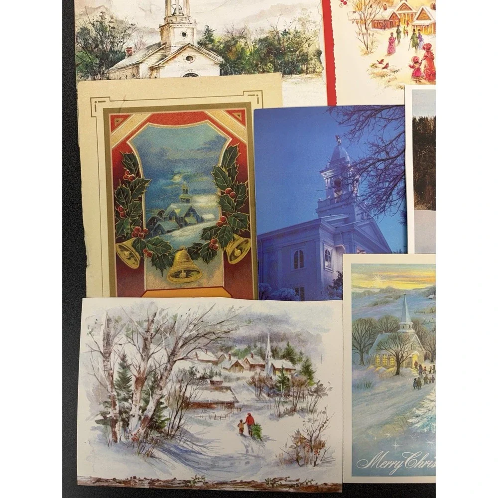 Vintage Christmas Cards Fronts ONLY Churches Cathedrals Scrapbooking Crafts 50+